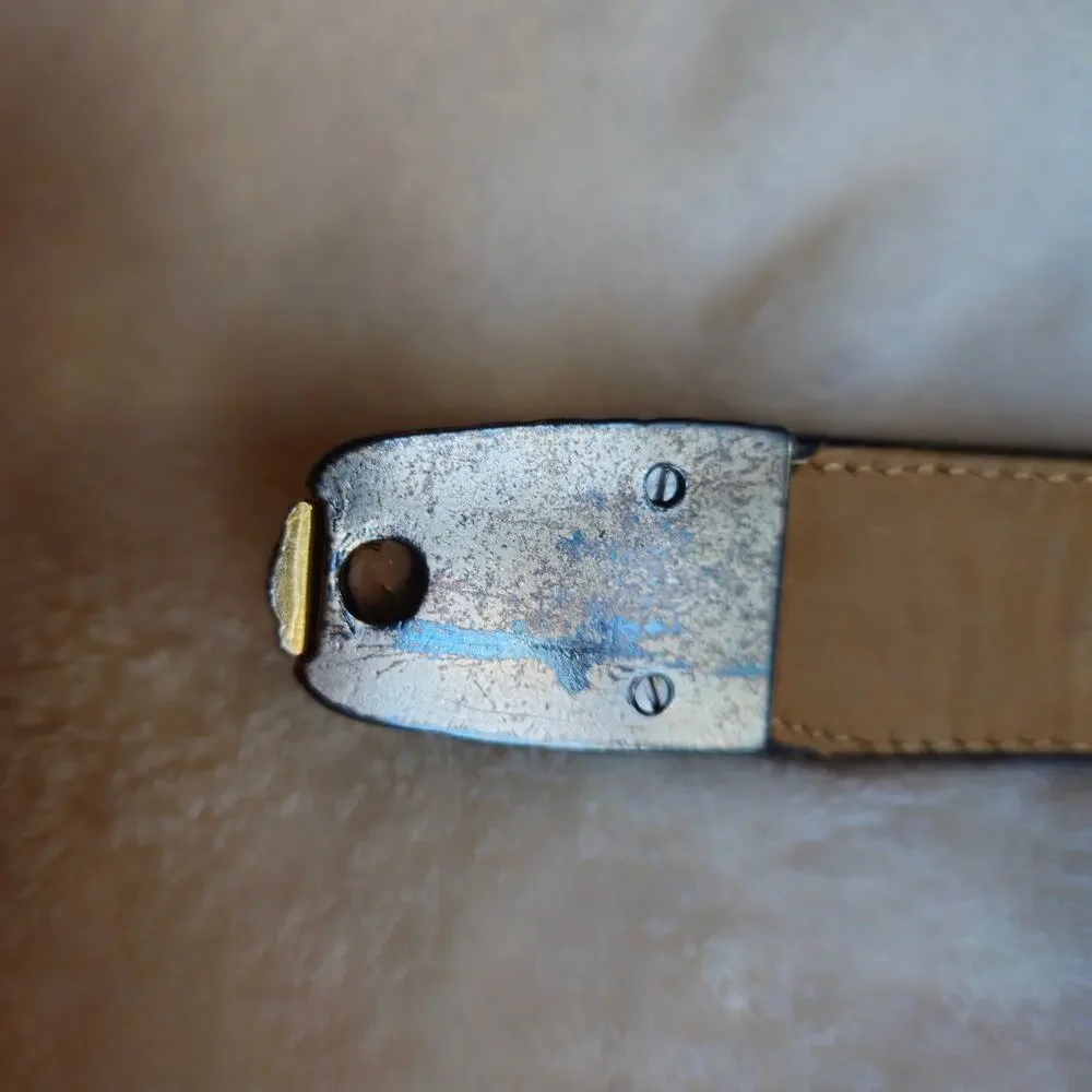 Brighton Museum Collection Brown Croc Embossed Leather Belt Gold Silver Buckle S